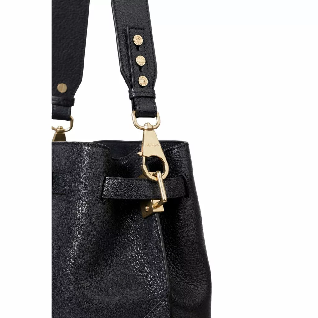 Balmain B-Belted 27 Black Goat Leather Convertible Backpack Bucket Balmain B-Belted 27 Black Goat Leather Convertible Backpack Bucket | Image 9