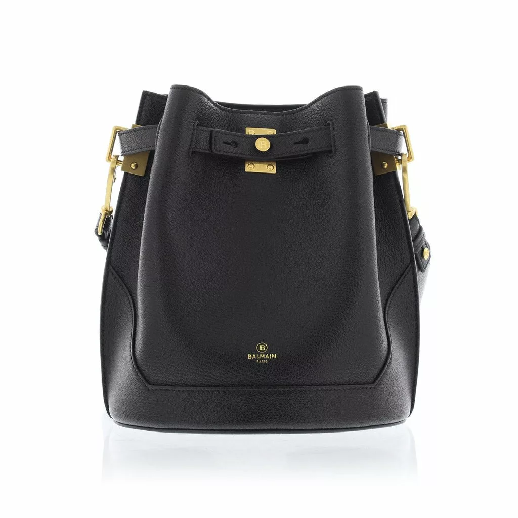 Balmain B-Belted 27 Black Goat Leather Convertible Backpack Bucket Balmain B-Belted 27 Black Goat Leather Convertible Backpack Bucket | Image 3
