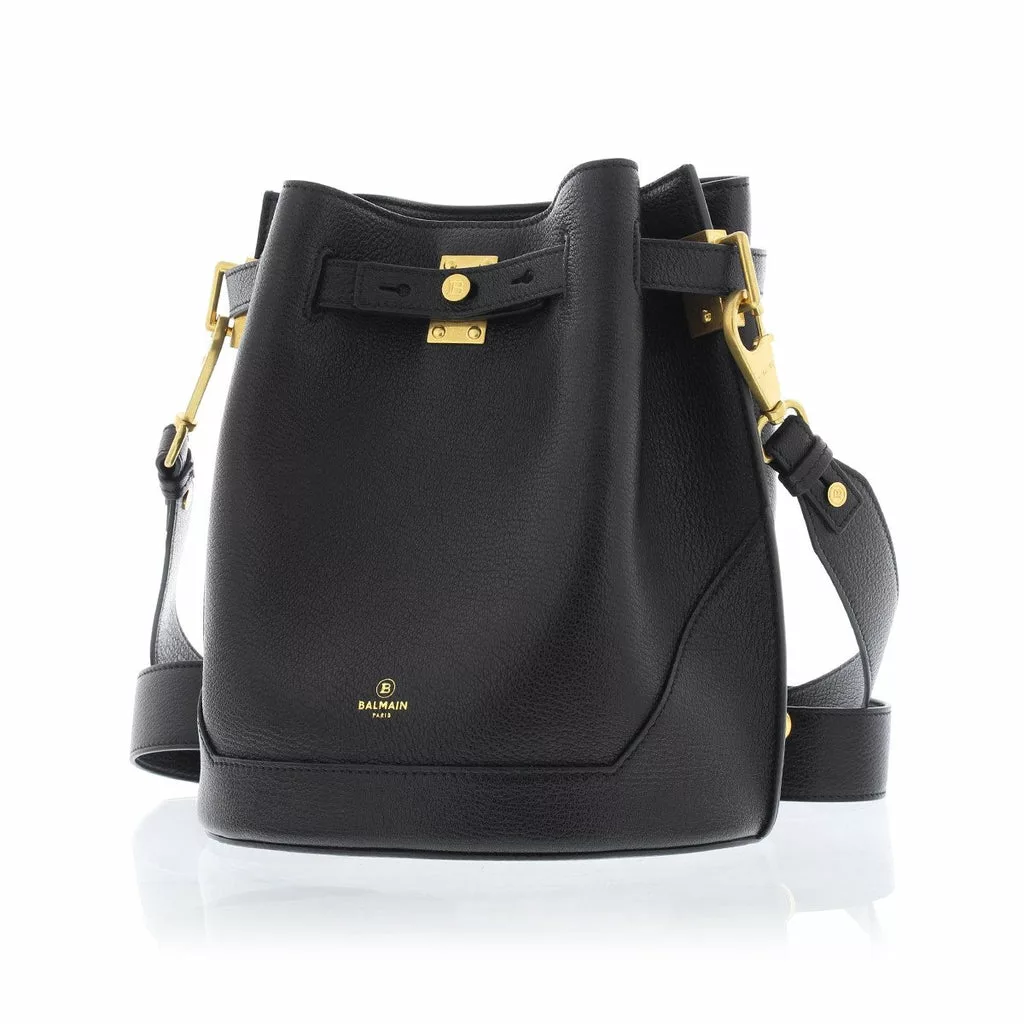 Balmain B-Belted 27 Black Goat Leather Convertible Backpack Bucket Balmain B-Belted 27 Black Goat Leather Convertible Backpack Bucket | Image 4