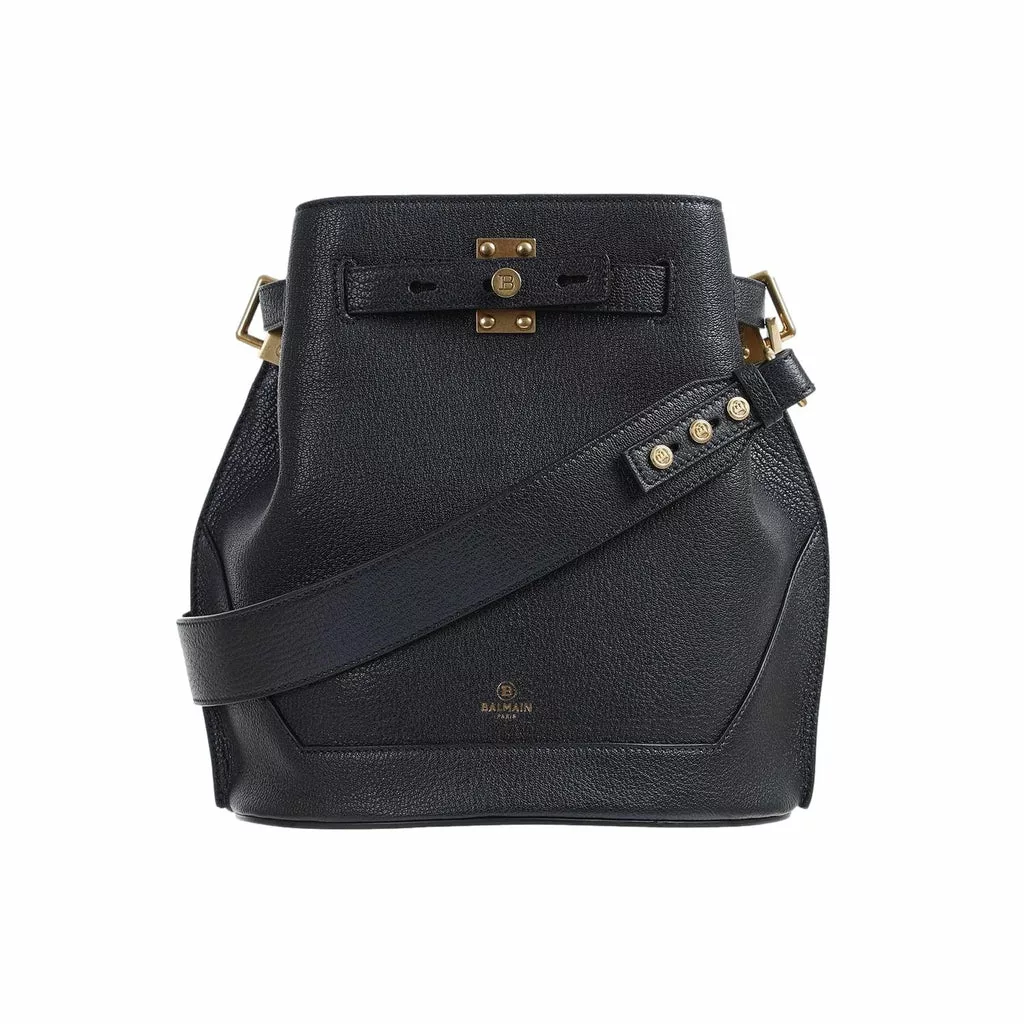 Balmain B-Belted 27 Black Goat Leather Convertible Backpack Bucket Balmain B-Belted 27 Black Goat Leather Convertible Backpack Bucket | Image 1