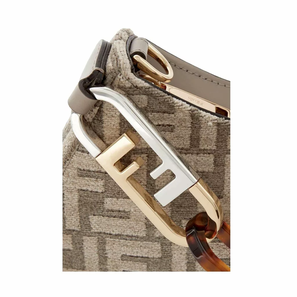 Fendi O'Lock Swing FF Logo Tortora Gray Chenille Shoulder Fendi O'Lock Swing FF Logo Tortora Gray Chenille Shoulder | Image 5