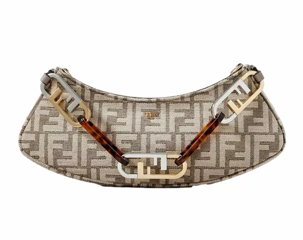 Fendi O'Lock Swing FF Logo Tortora Gray Chenille Shoulder Fendi O'Lock Swing FF Logo Tortora Gray Chenille Shoulder | Image 2
