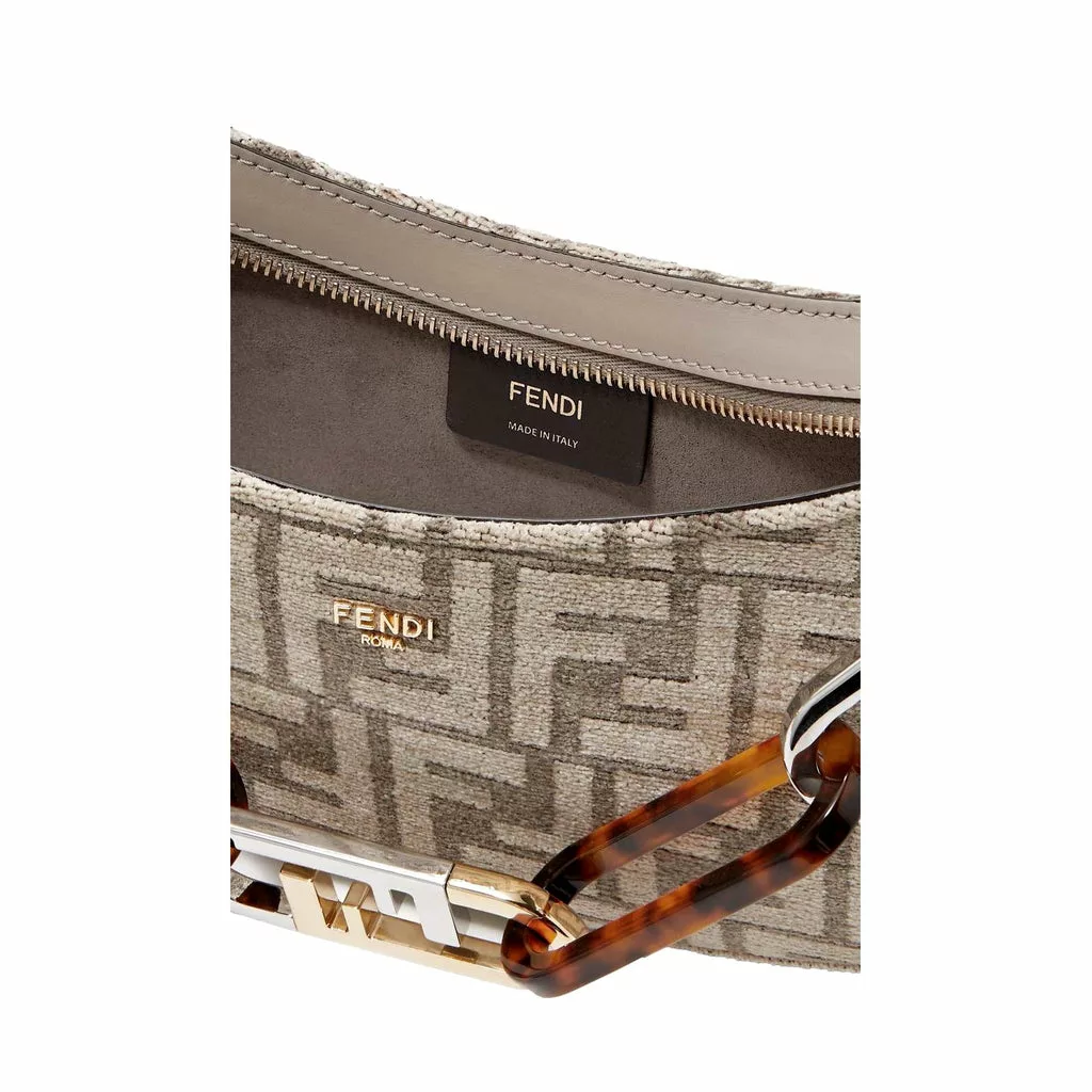 Fendi O'Lock Swing FF Logo Tortora Gray Chenille Shoulder Fendi O'Lock Swing FF Logo Tortora Gray Chenille Shoulder | Image 4