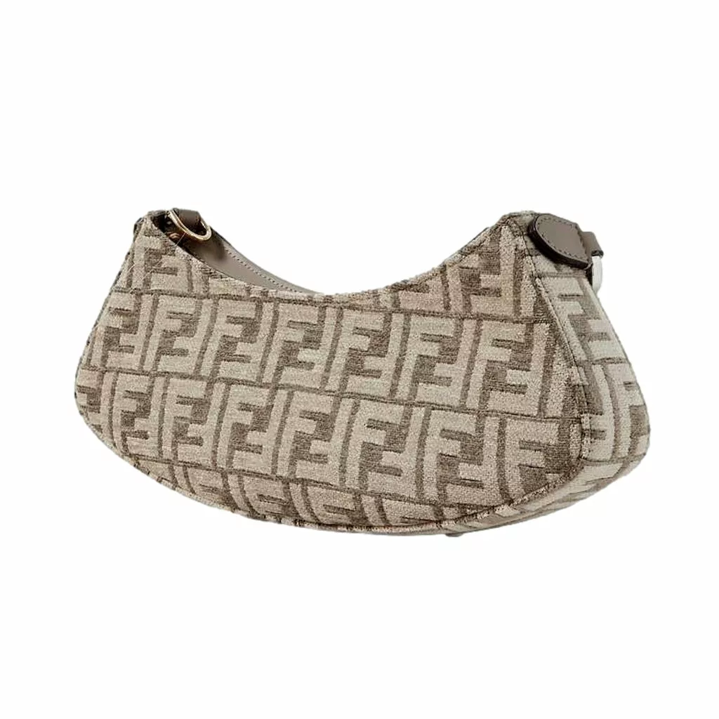 Fendi O'Lock Swing FF Logo Tortora Gray Chenille Shoulder Fendi O'Lock Swing FF Logo Tortora Gray Chenille Shoulder | Image 3