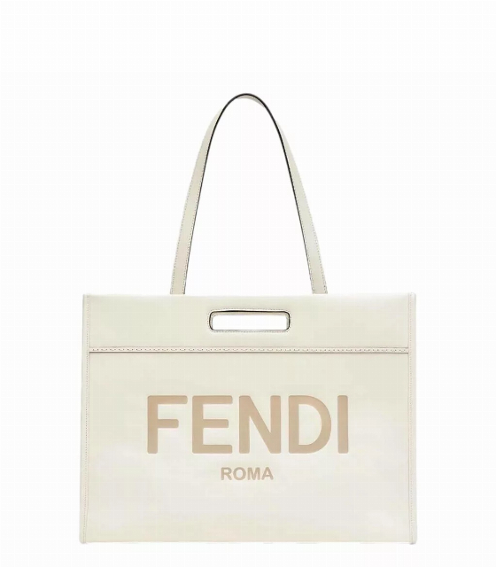 Fendi Logo 2-Way Smooth Ivory Leather Tote Bag | Image 1