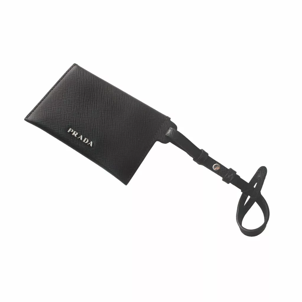 Prada Black Saffiano Leather Envelope Luggage Tag Keychain Prada Black Saffiano Leather Envelope Luggage Tag Keychain | Image 4