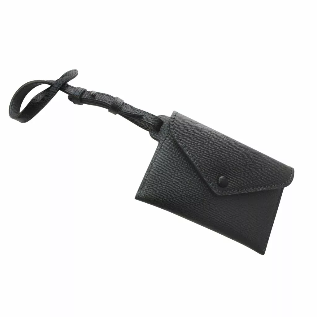 Prada Black Saffiano Leather Envelope Luggage Tag Keychain Prada Black Saffiano Leather Envelope Luggage Tag Keychain | Image 1