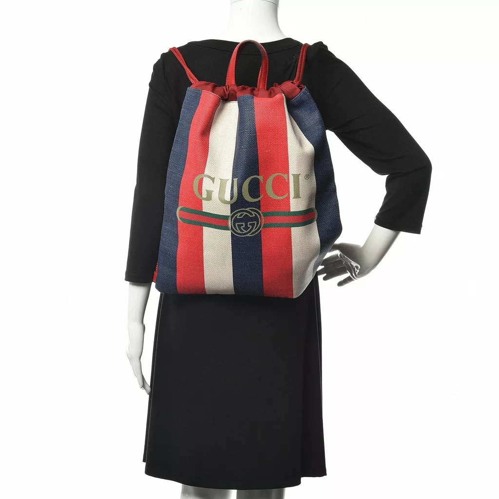 Gucci Zaino Multicolor Canvas Striped Drawstring Tote Backpack Gucci Zaino Multicolor Canvas Striped Drawstring Tote Backpack | Image 12