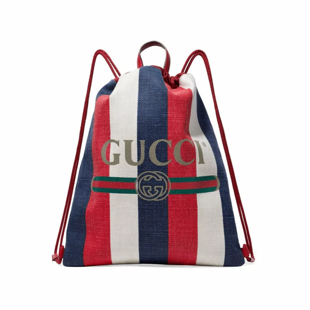 Gucci Zaino Multicolor Canvas Striped Drawstring Tote Backpack Gucci Zaino Multicolor Canvas Striped Drawstring Tote Backpack | Image 1
