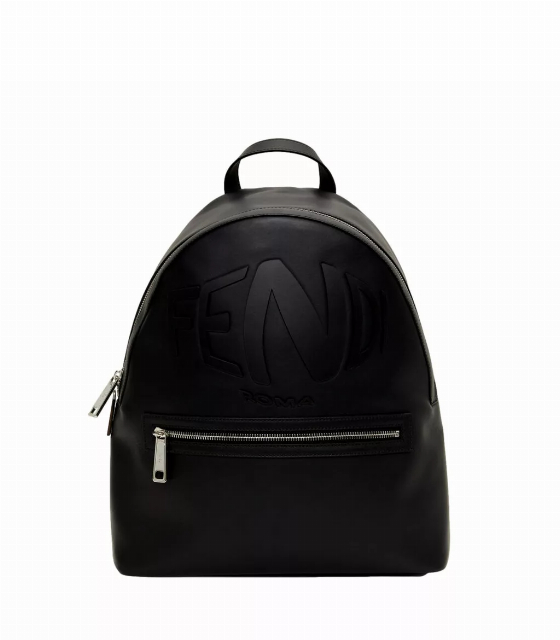 Fendi Roma Warped Logo Black Leather Backpack | Image 1