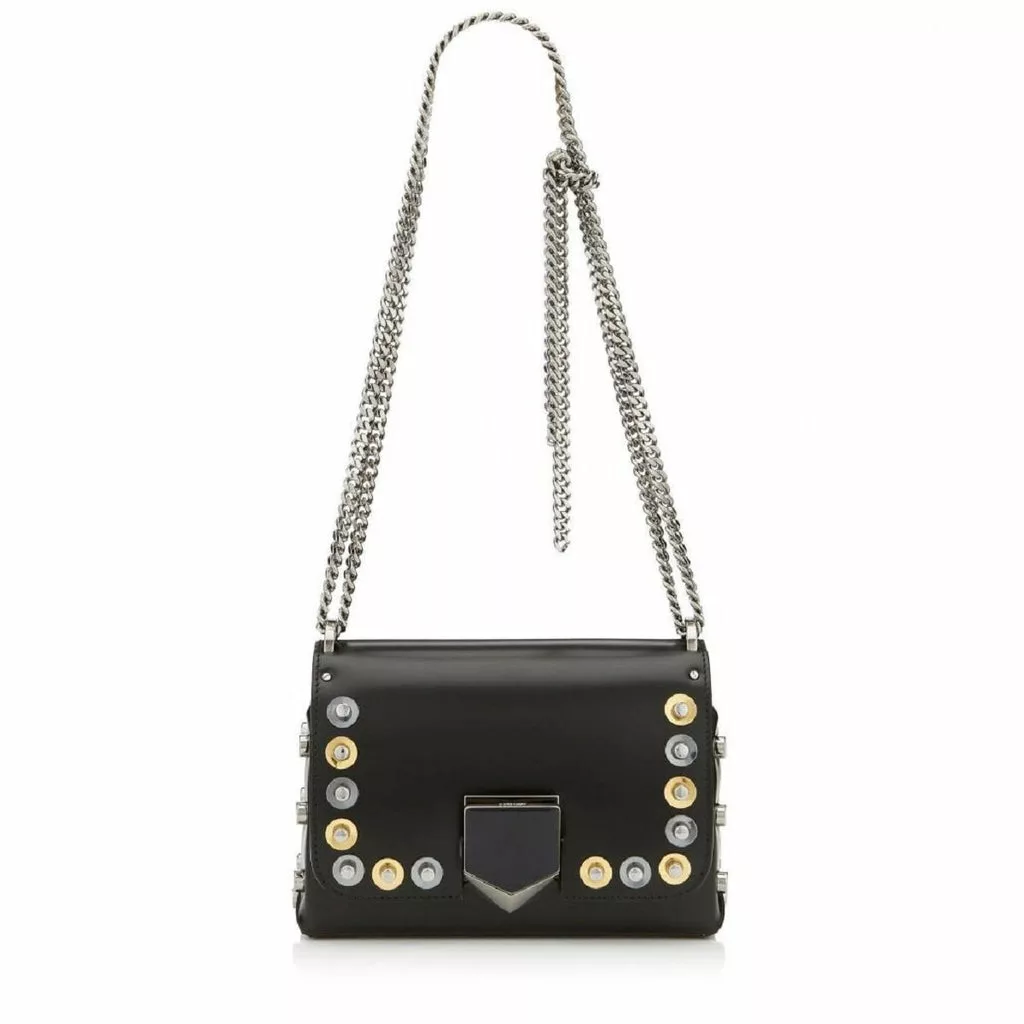 Jimmy Choo Lockett Petite Black Leather Gold Silver Studs Jimmy Choo Lockett Petite Black Leather Gold Silver Studs | Image 1
