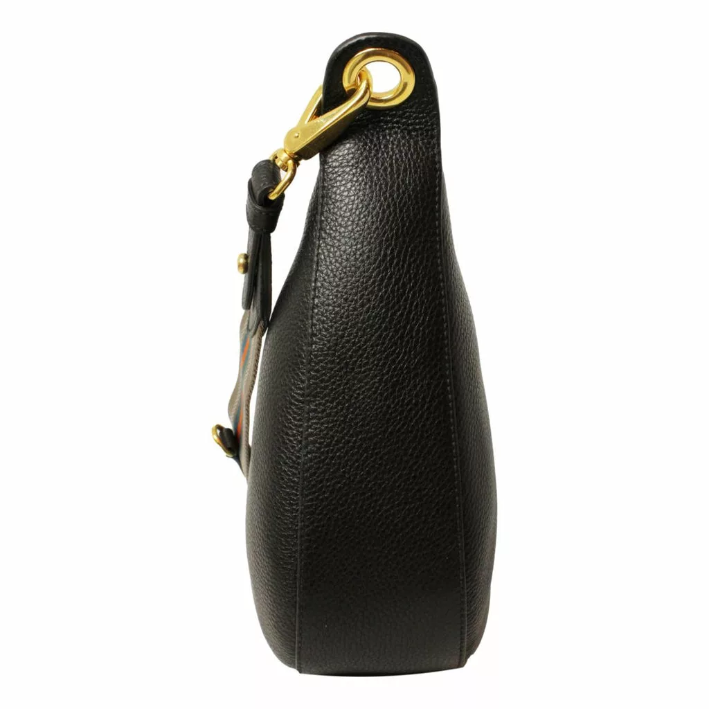Prada Black Vitello Phenix Leather Web Stripe Strap Crossbody Prada Black Vitello Phenix Leather Web Stripe Strap Crossbody | Image 4