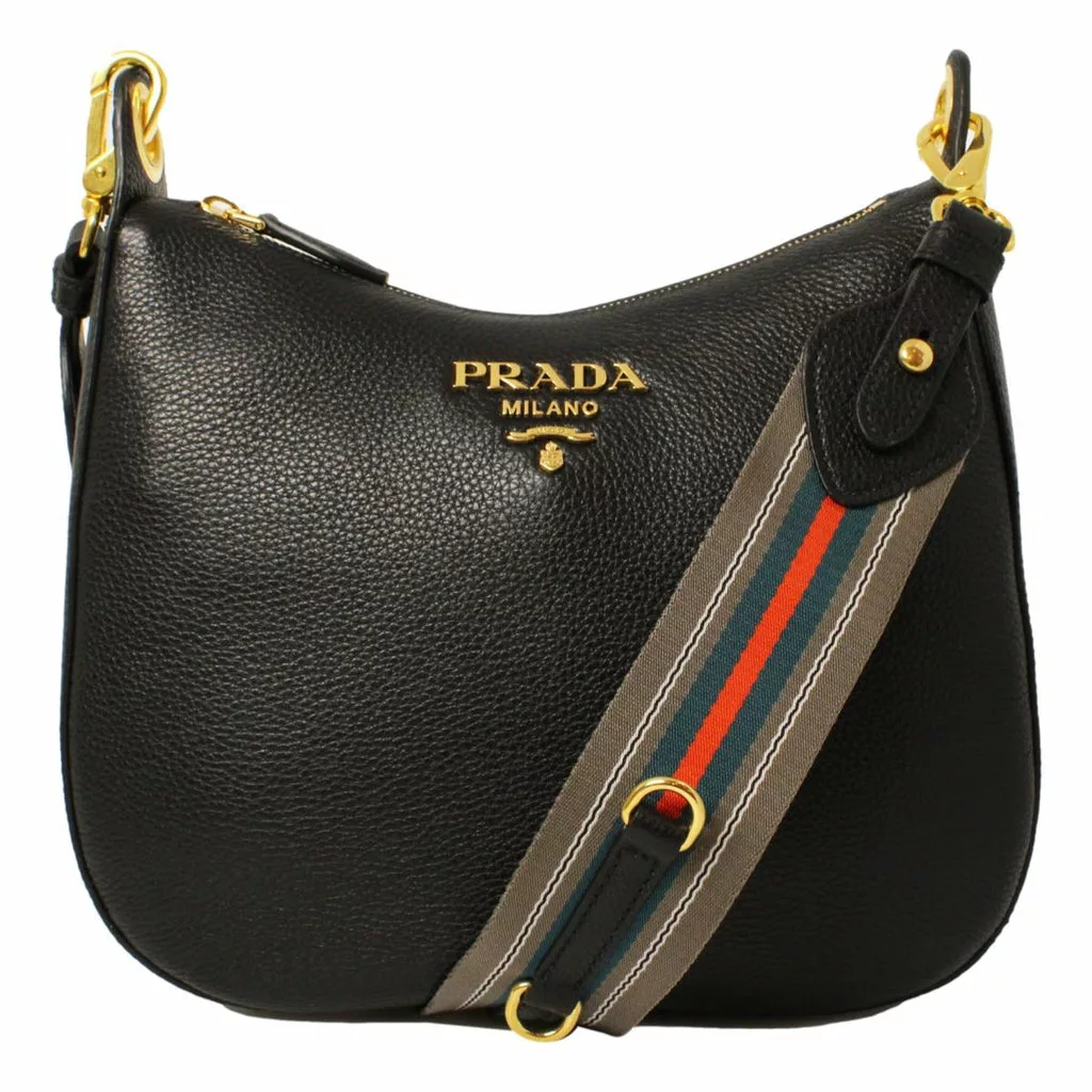 Prada Black Vitello Phenix Leather Web Stripe Strap Crossbody Prada Black Vitello Phenix Leather Web Stripe Strap Crossbody | Image 2