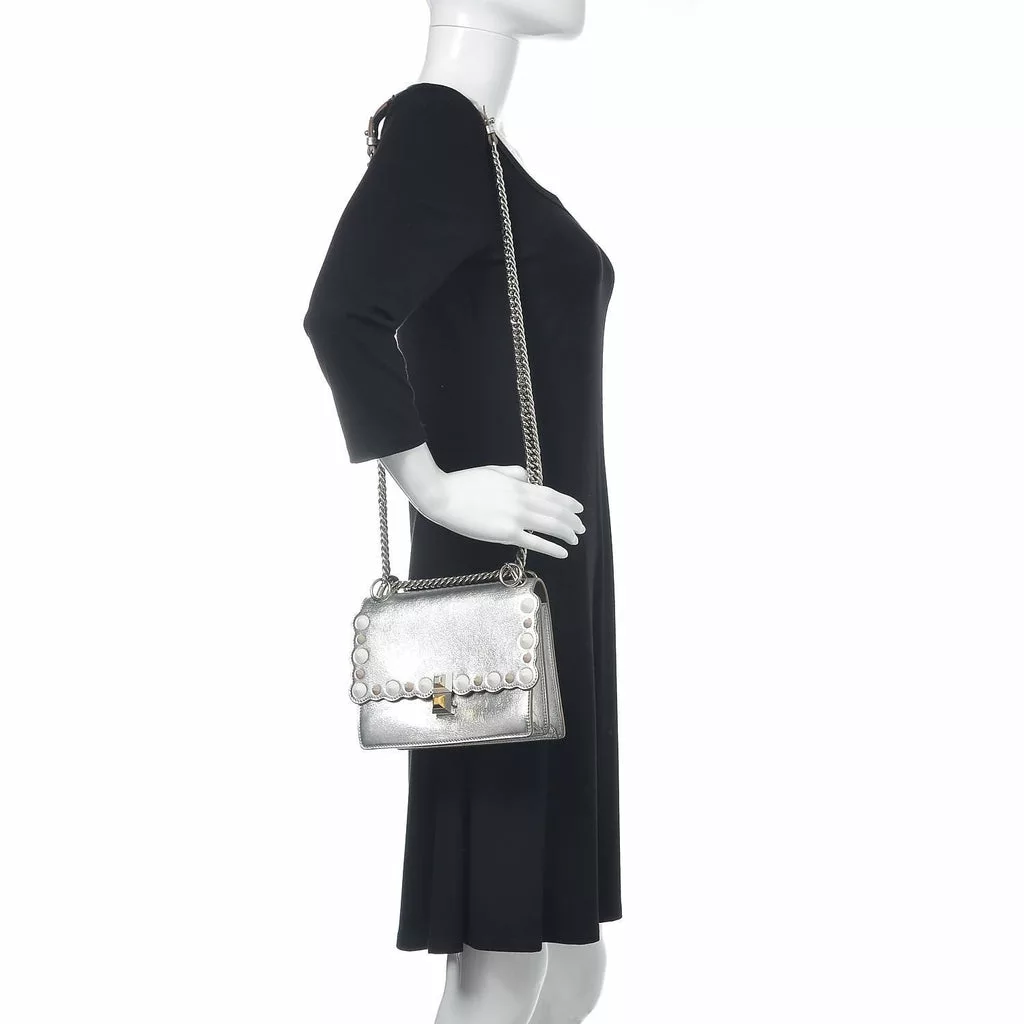 Fendi Kan I Metallic Silver Calfskin Scalloped Studded Bag Fendi Kan I Metallic Silver Calfskin Scalloped Studded Bag | Image 10