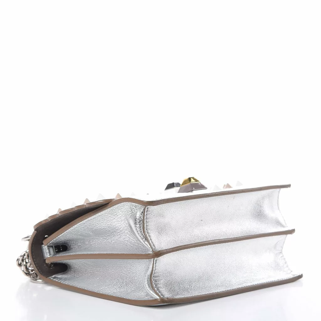 Fendi Kan I Metallic Silver Calfskin Scalloped Studded Bag Fendi Kan I Metallic Silver Calfskin Scalloped Studded Bag | Image 4
