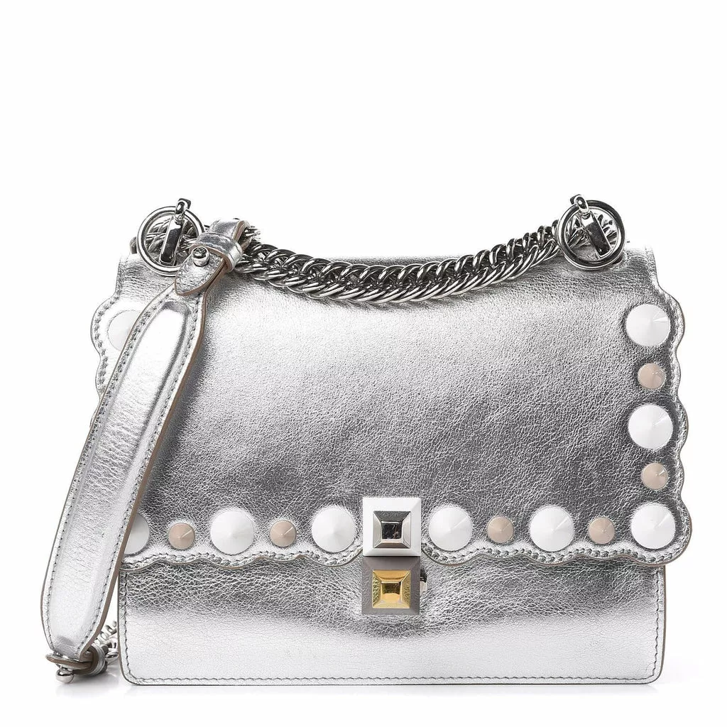 Fendi Kan I Metallic Silver Calfskin Scalloped Studded Bag Fendi Kan I Metallic Silver Calfskin Scalloped Studded Bag | Image 1