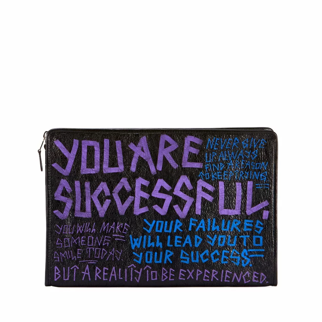 Balenciaga Bazar Graffiti Purple Blue Black Arena Leather Pouch Balenciaga Bazar Graffiti Purple Blue Black Arena Leather Pouch | Image 3