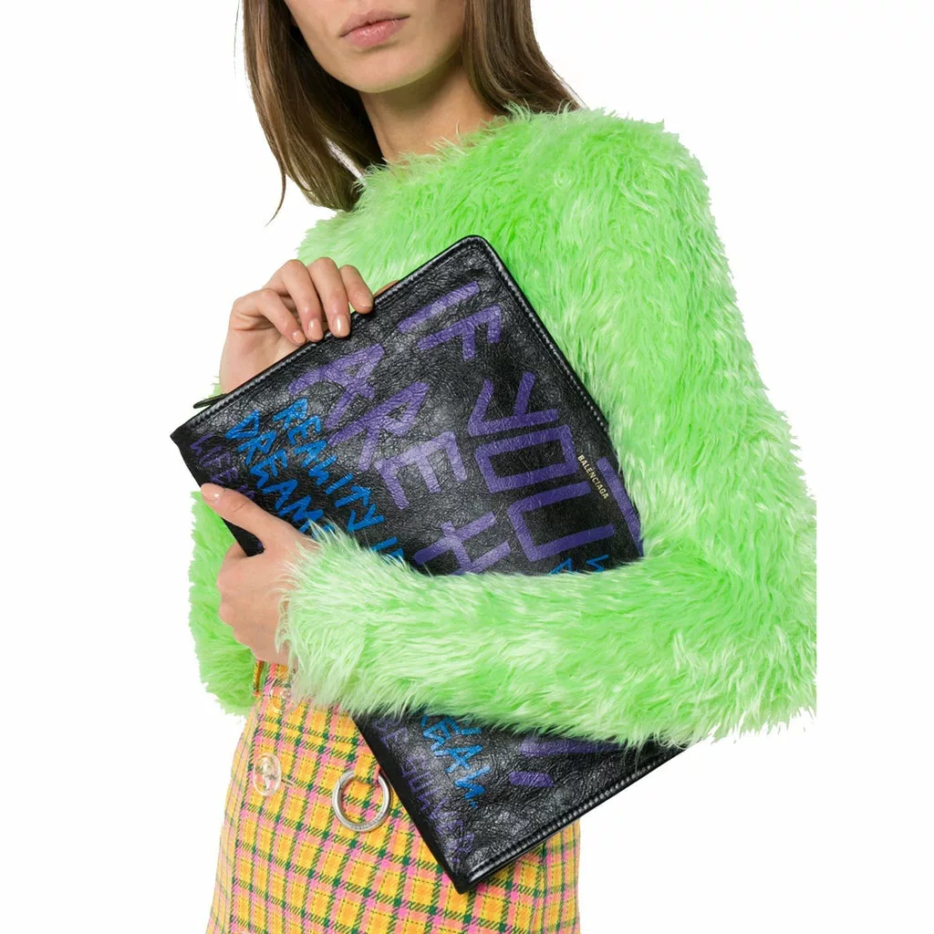 Balenciaga Bazar Graffiti Purple Blue Black Arena Leather Pouch Balenciaga Bazar Graffiti Purple Blue Black Arena Leather Pouch | Image 4