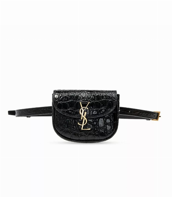 Saint Laurent Kaia Black Leather Croc Embossed Mini Belt Bag | Image 1