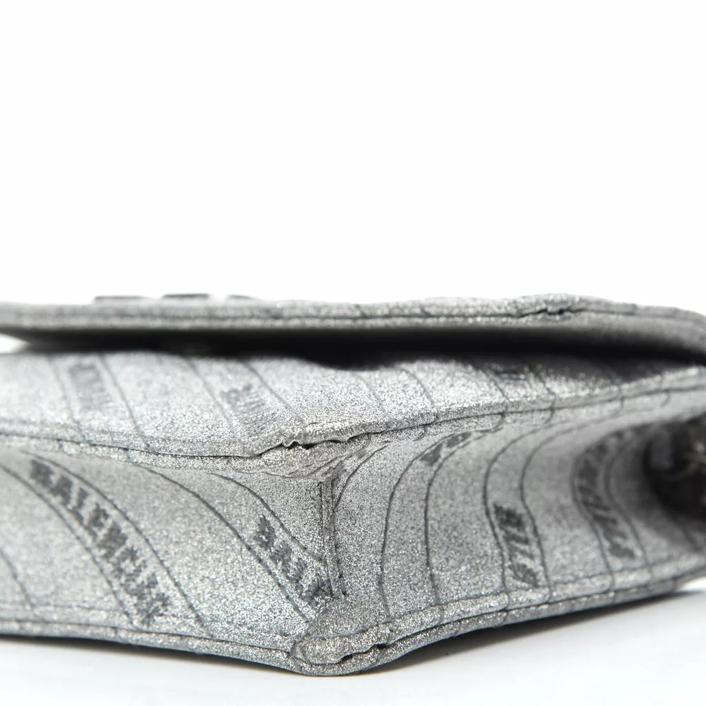 Balenciaga BB Silver Glittered Leather Wallet on Chain Bag Balenciaga BB Silver Glittered Leather Wallet on Chain Bag | Image 9