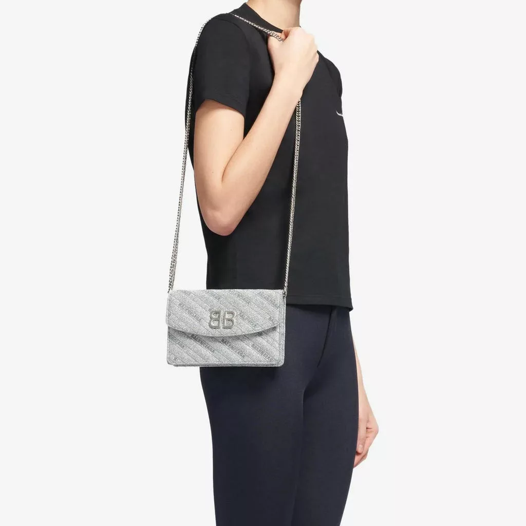 Balenciaga BB Silver Glittered Leather Wallet on Chain Bag Balenciaga BB Silver Glittered Leather Wallet on Chain Bag | Image 10