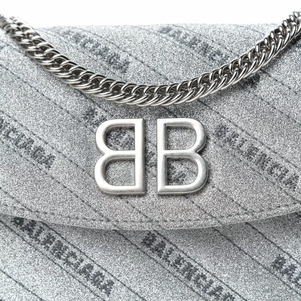 Balenciaga BB Silver Glittered Leather Wallet on Chain Bag Balenciaga BB Silver Glittered Leather Wallet on Chain Bag | Image 6