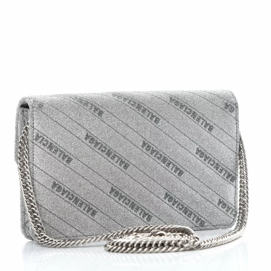Balenciaga BB Silver Glittered Leather Wallet on Chain Bag Balenciaga BB Silver Glittered Leather Wallet on Chain Bag | Image 4