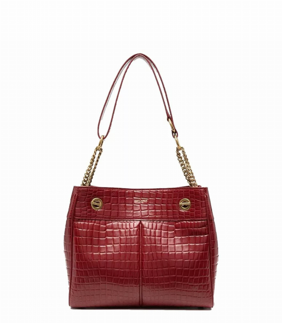 Saint Laurent Claude Red Leather Cocco Embossed Shoulder Bag | Image 1