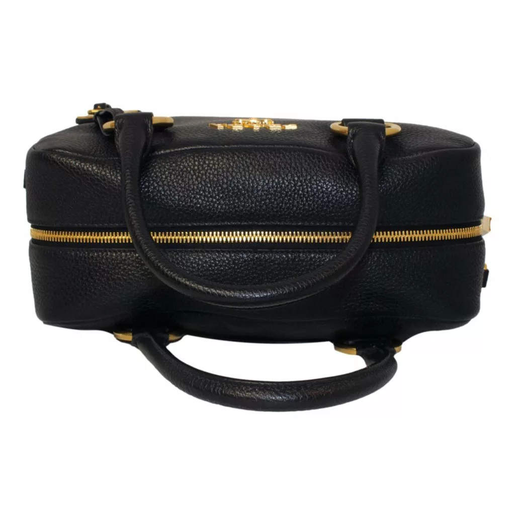 Prada Vitello Phenix Black Leather Stripe Strap Satchel Bag Prada Vitello Phenix Black Leather Stripe Strap Satchel Bag | Image 7