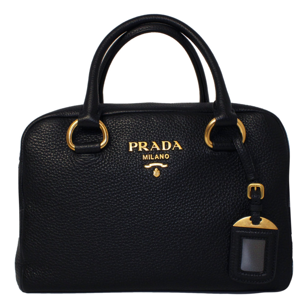 Prada Vitello Phenix Black Leather Stripe Strap Satchel Bag Prada Vitello Phenix Black Leather Stripe Strap Satchel Bag | Image 3