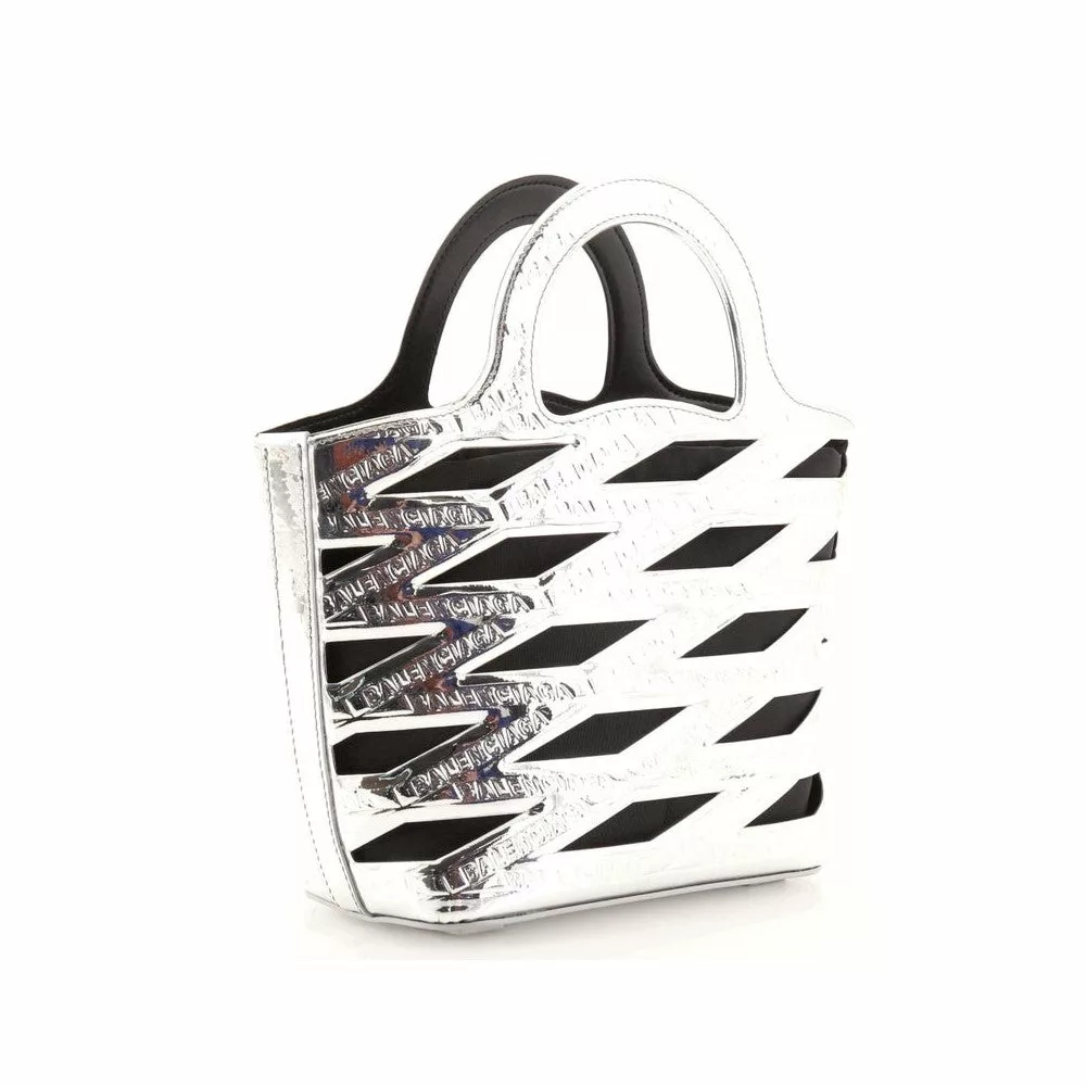 Balenciaga Neo Basket Metallic Silver Leather Small Satchel Bag Balenciaga Neo Basket Metallic Silver Leather Small Satchel Bag | Image 7