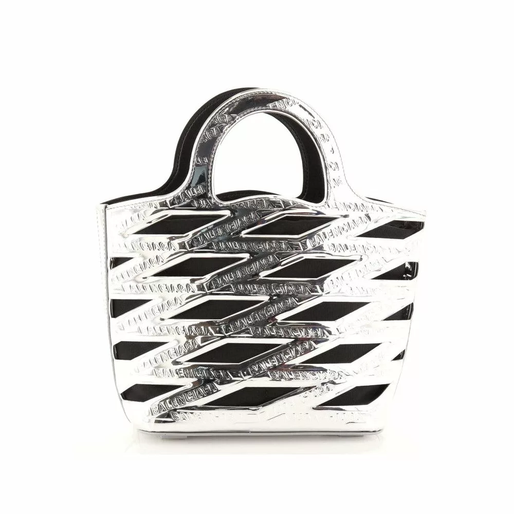 Balenciaga Neo Basket Metallic Silver Leather Small Satchel Bag Balenciaga Neo Basket Metallic Silver Leather Small Satchel Bag | Image 6