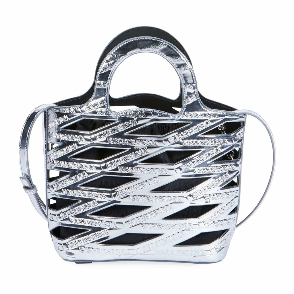 Balenciaga Neo Basket Metallic Silver Leather Small Satchel Bag Balenciaga Neo Basket Metallic Silver Leather Small Satchel Bag | Image 5