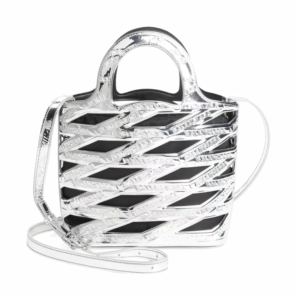 Balenciaga Neo Basket Metallic Silver Leather Small Satchel Bag Balenciaga Neo Basket Metallic Silver Leather Small Satchel Bag | Image 4