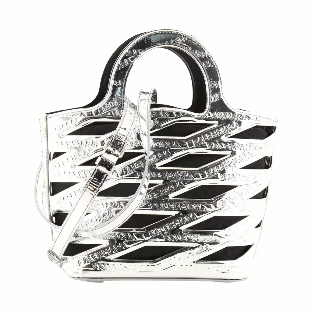 Balenciaga Neo Basket Metallic Silver Leather Small Satchel Bag Balenciaga Neo Basket Metallic Silver Leather Small Satchel Bag | Image 3