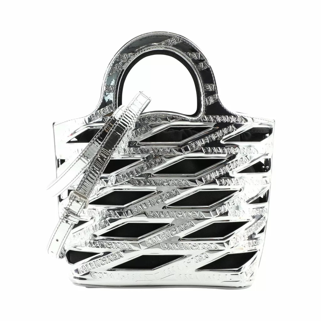 Balenciaga Neo Basket Metallic Silver Leather Small Satchel Bag Balenciaga Neo Basket Metallic Silver Leather Small Satchel Bag | Image 2