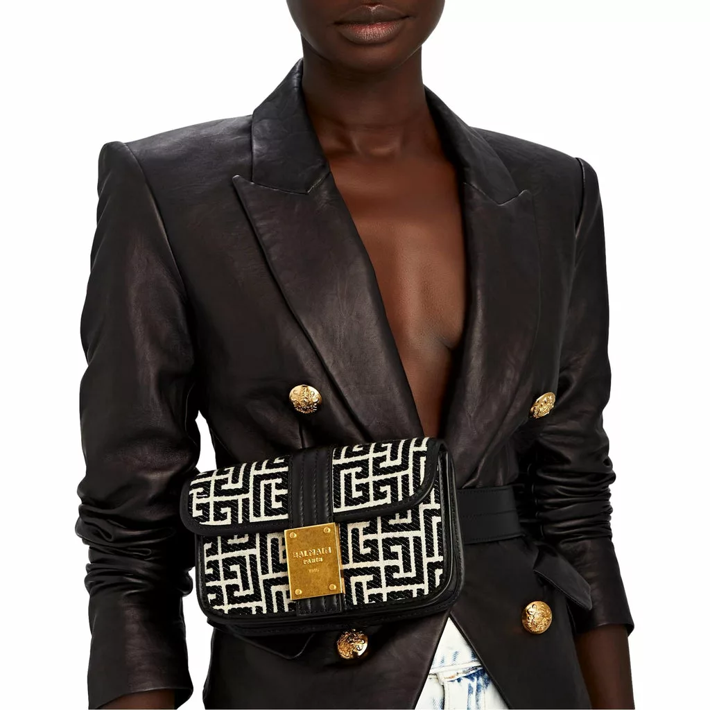 Balmain 1945 Monogram Jacquard Belt Bag Black Balmain 1945 Monogram Jacquard Belt Bag Black | Image 9