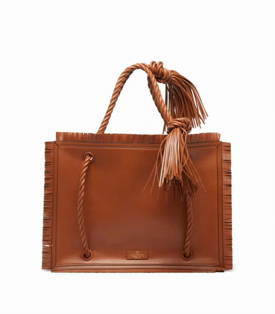 Valentino Garavani The Rope Large Fringe Brown Leather Tote | Image 1