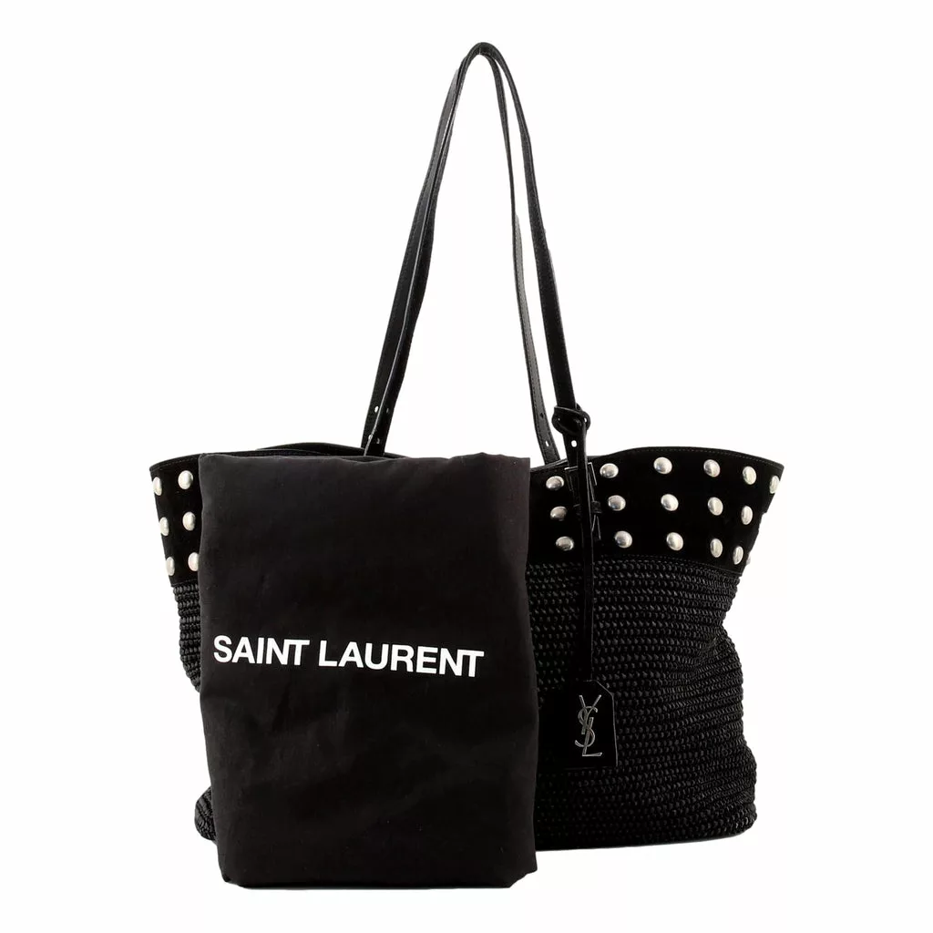 Saint Laurent Boucle Studded Black Raffia Leather Shopping Tote Saint Laurent Boucle Studded Black Raffia Leather Shopping Tote | Image 7