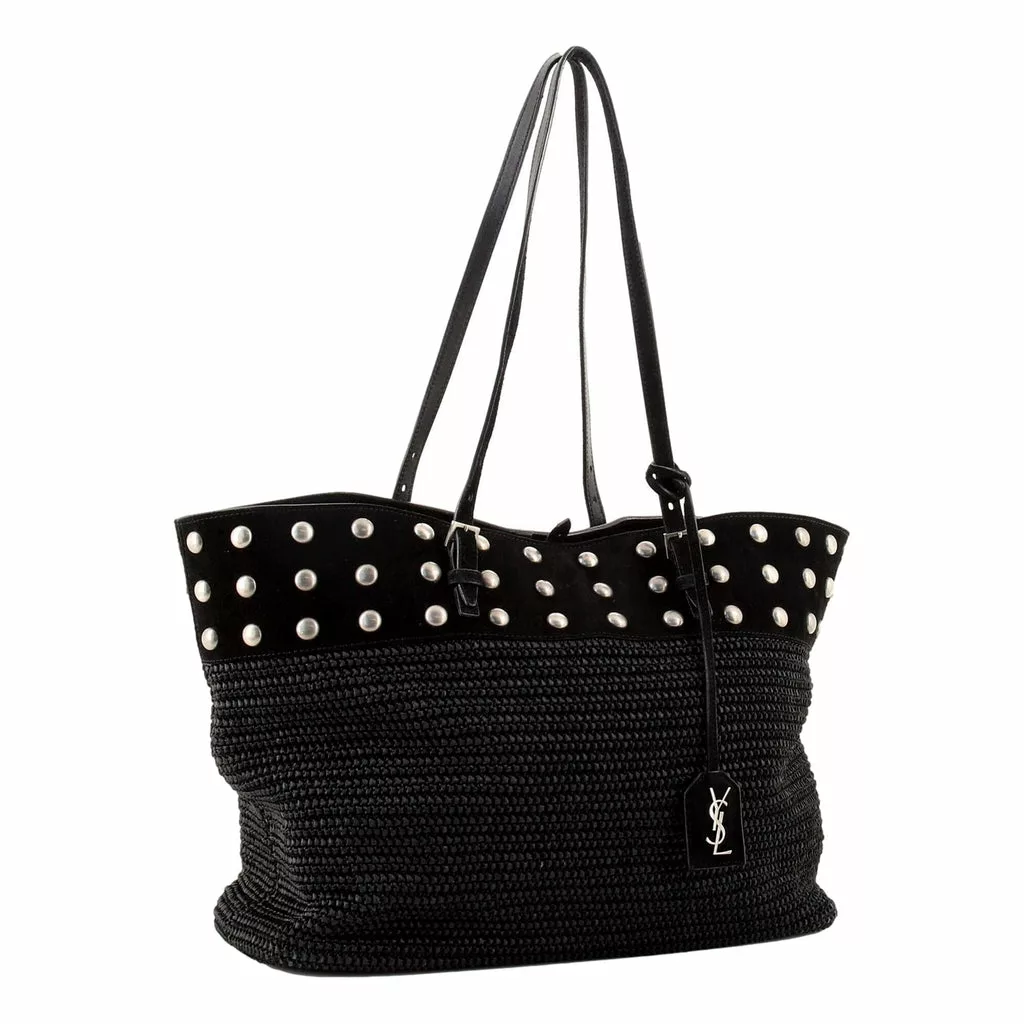 Saint Laurent Boucle Studded Black Raffia Leather Shopping Tote Saint Laurent Boucle Studded Black Raffia Leather Shopping Tote | Image 4