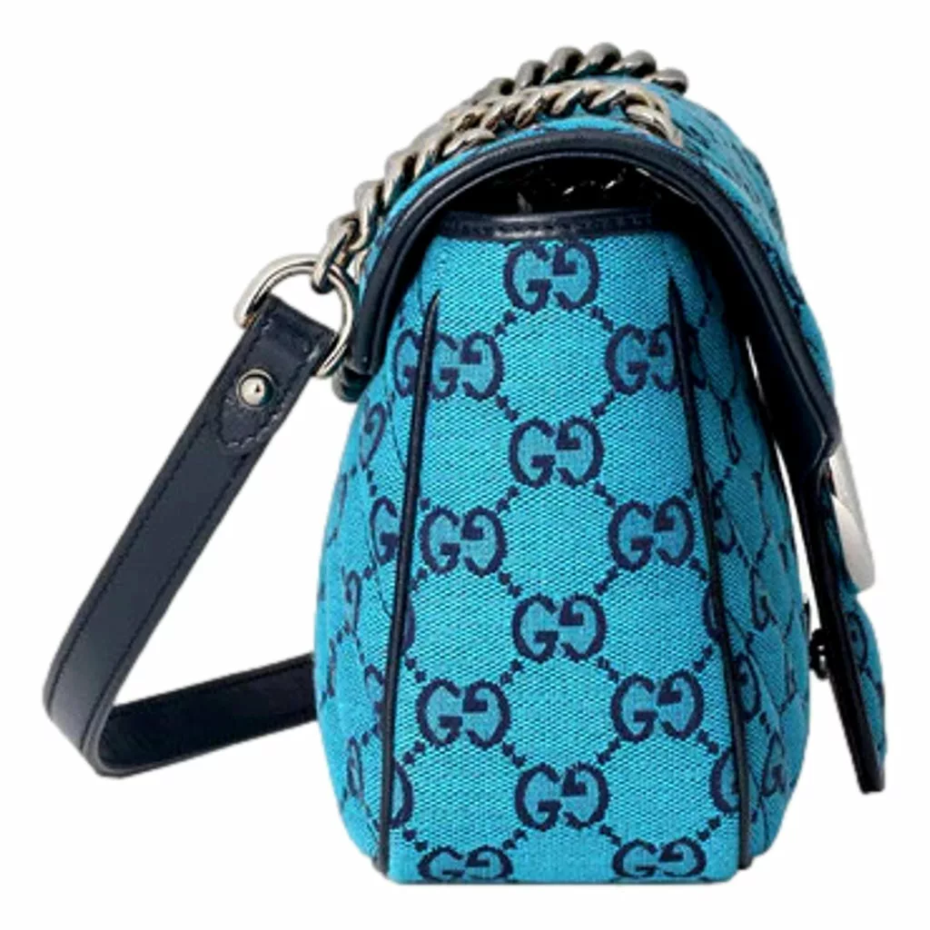 Gucci Flap Marmont Matelasse Blue Printed Canvas Shoulder Bag Gucci Flap Marmont Matelasse Blue Printed Canvas Shoulder Bag | Image 5