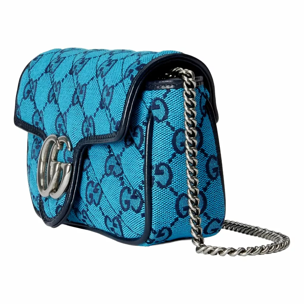 Gucci Flap Marmont Matelasse Blue Printed Canvas Shoulder Bag Gucci Flap Marmont Matelasse Blue Printed Canvas Shoulder Bag | Image 3