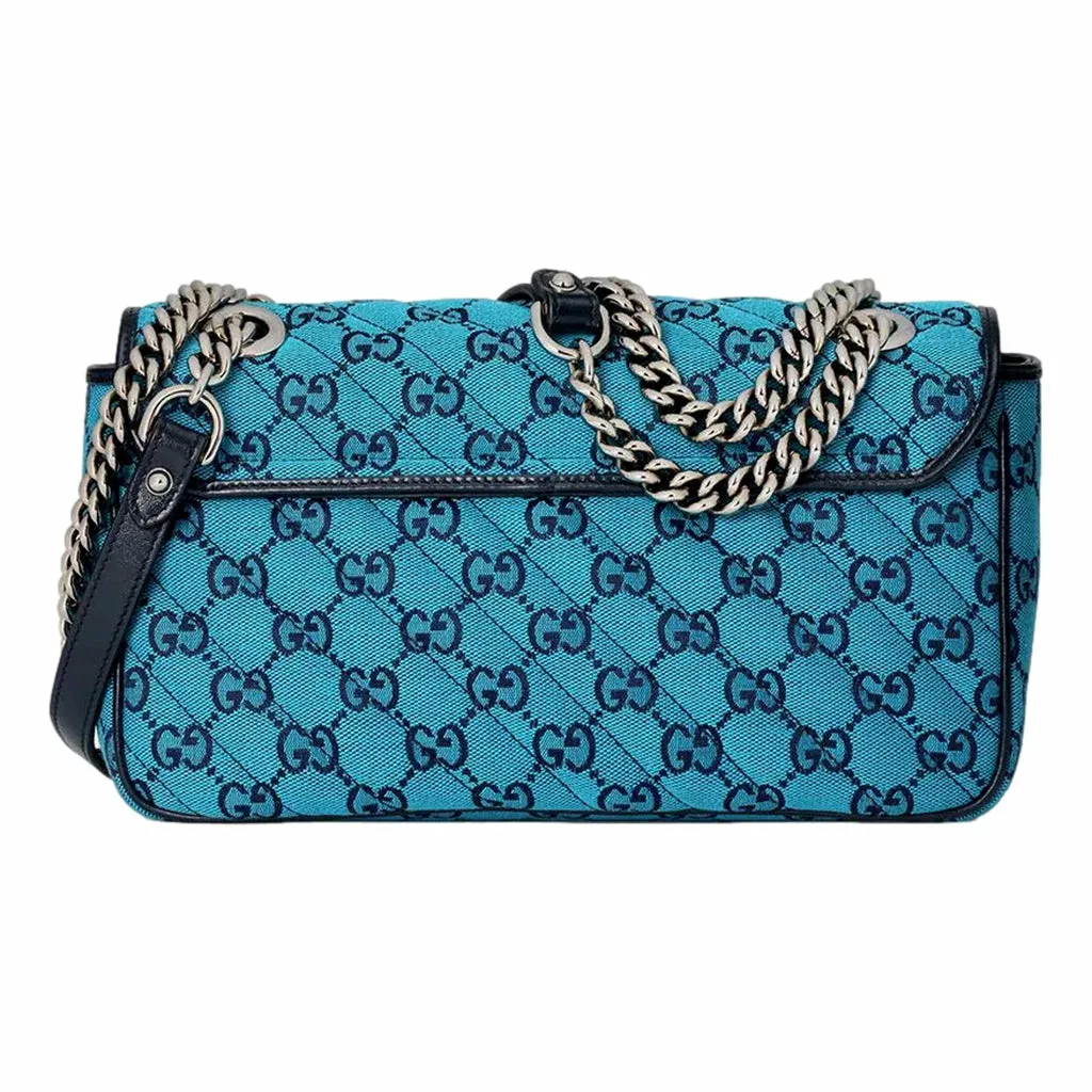 Gucci Flap Marmont Matelasse Blue Printed Canvas Shoulder Bag Gucci Flap Marmont Matelasse Blue Printed Canvas Shoulder Bag | Image 4