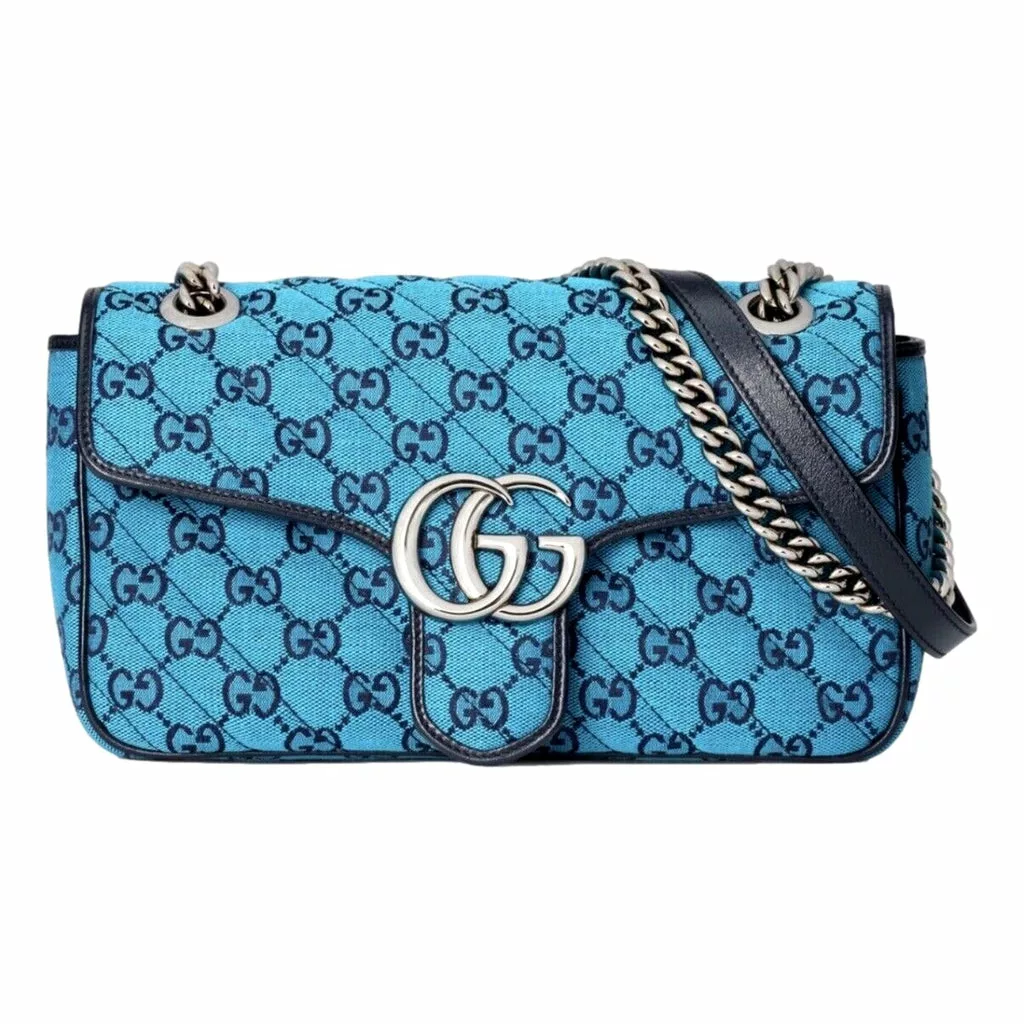 Gucci Flap Marmont Matelasse Blue Printed Canvas Shoulder Bag Gucci Flap Marmont Matelasse Blue Printed Canvas Shoulder Bag | Image 1