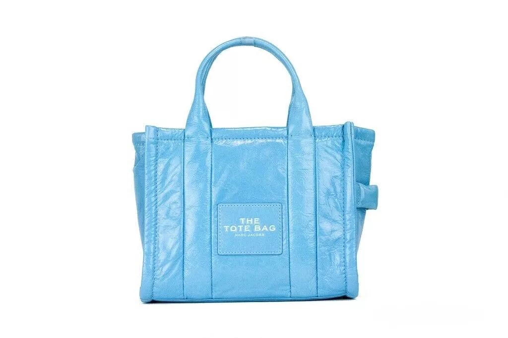 Marc Jacobs The Shiny Crinkle Mini Tote Air Blue Leather Crossbody Handbag Purse Marc Jacobs The Shiny Crinkle Mini Tote Air Blue Leather Crossbody Handbag Purse | Image 1