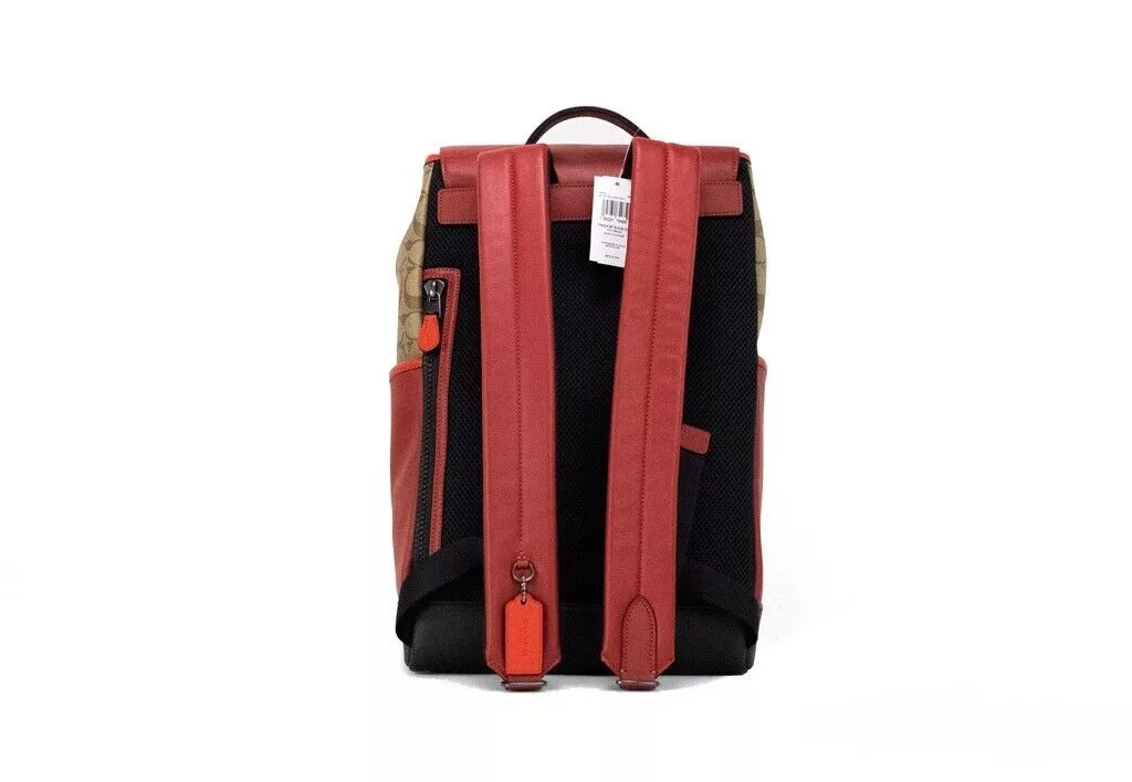 COACH Track Colorblock Khaki Canvas Red Leather Logo Stamp Backpack Bag COACH Track Colorblock Khaki Canvas Red Leather Logo Stamp Backpack Bag | Image 2