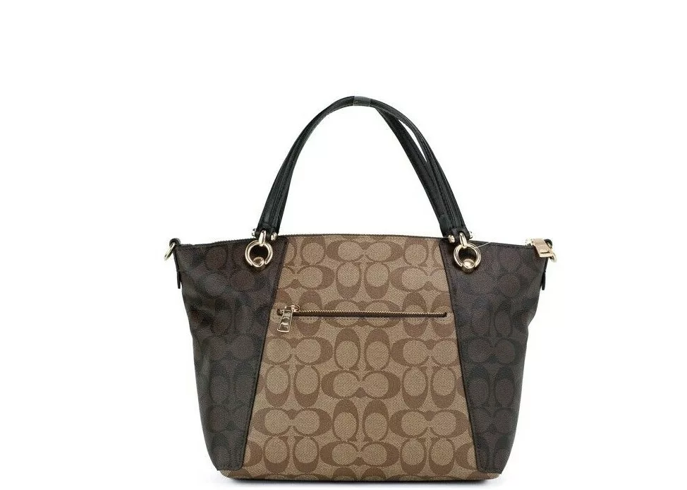 COACH Kacey Khaki Brown Blocked Signature Canvas Top Zip Satchel Handbag COACH Kacey Khaki Brown Blocked Signature Canvas Top Zip Satchel Handbag | Image 2