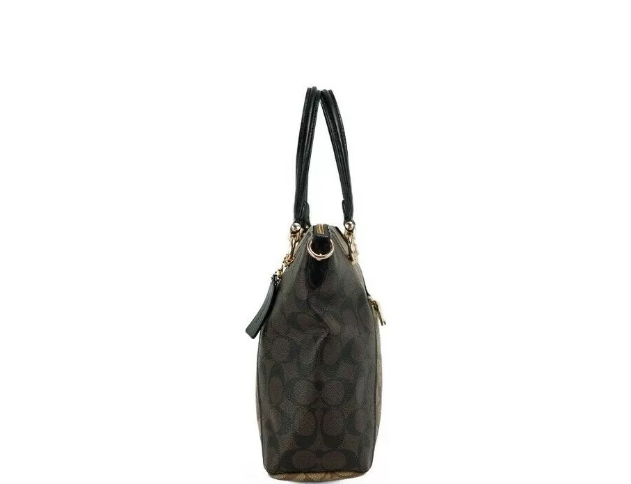 COACH Kacey Khaki Brown Blocked Signature Canvas Top Zip Satchel Handbag COACH Kacey Khaki Brown Blocked Signature Canvas Top Zip Satchel Handbag | Image 3