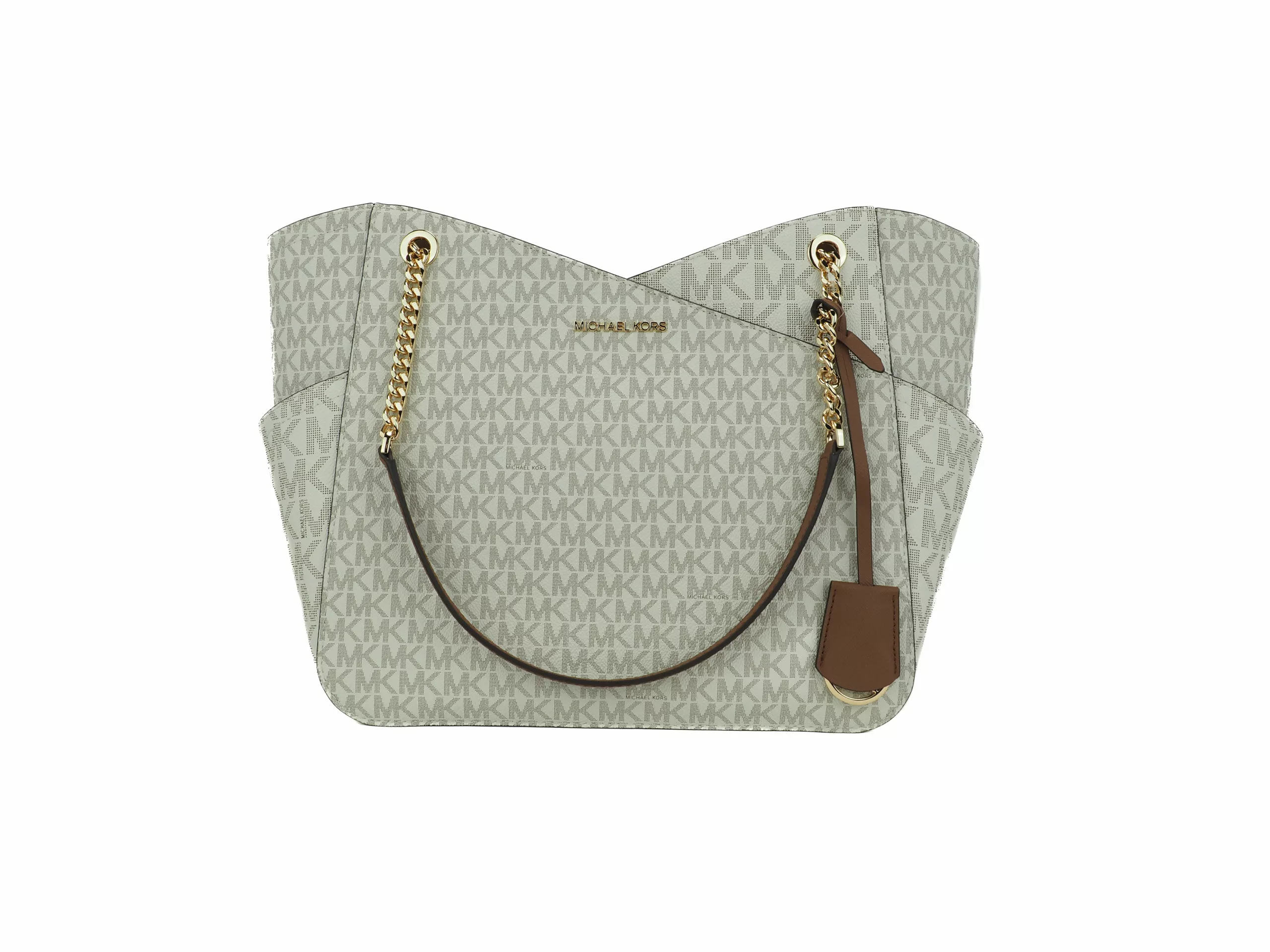 Michael Kors Jet Set Leather Large X Cross Chain Shoulder Tote Bag (Vanilla Signature) Michael Kors Jet Set Leather Large X Cross Chain Shoulder Tote Bag (Vanilla Signature) | Image 1