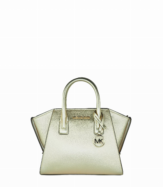 Michael Kors Avril Small Pebble Leather Top Zip Satchel Crossbody Handbag (Pale Gold) | Image 1